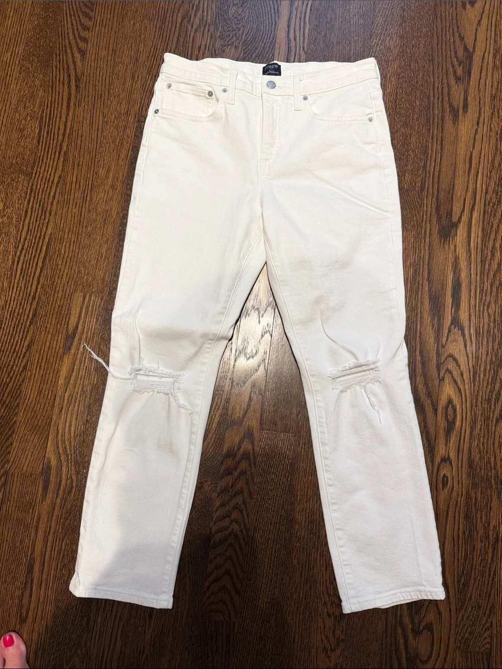 J Crew White Distressed Knee Jeans